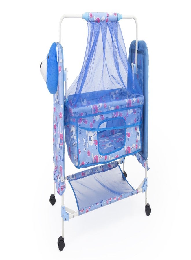 Franklite Born Baby Cradle with Mosquito & Hanging Chains, Soft Seat,Cradle for Baby,palna for New Born Baby 0-6 Month (Blue) - Image 2